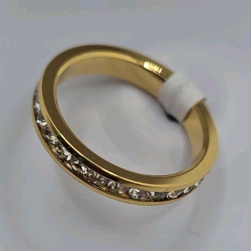 Gold Plated Eternity Band Ring Clear Stones Size 5 Jewelry